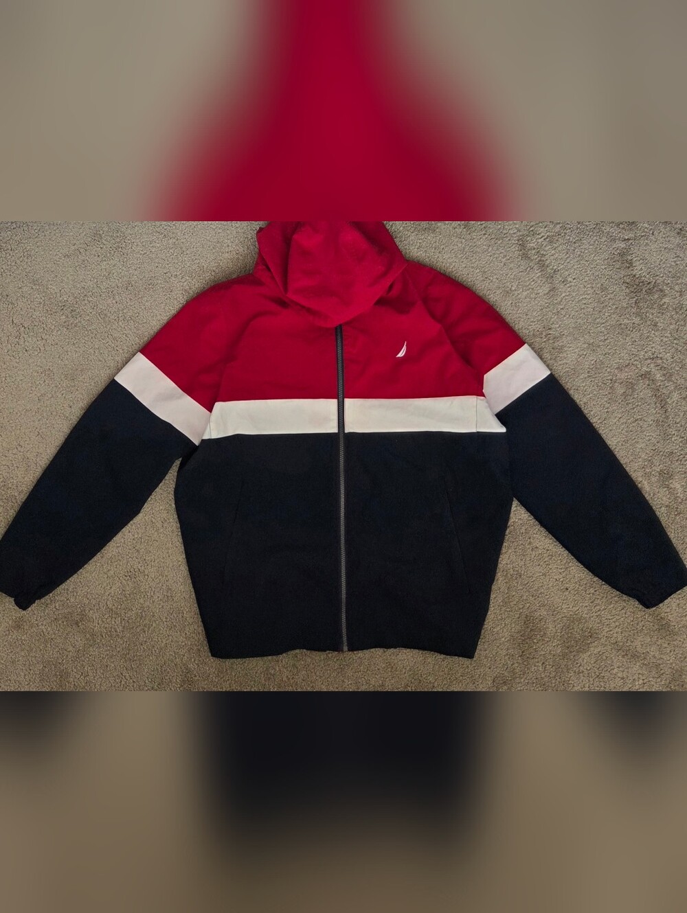 Nautica Red White & Navy Colorblock Zip Winbreaker Men's Large